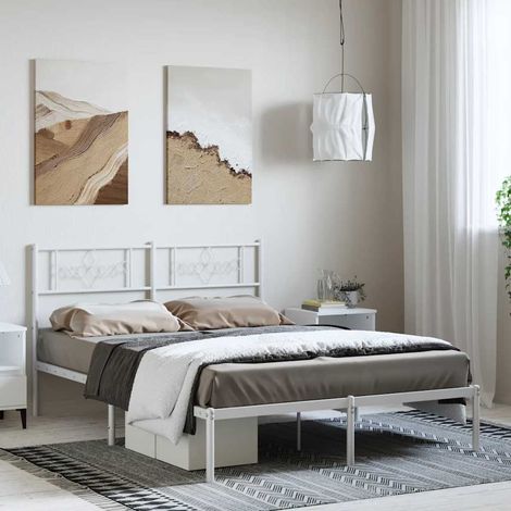 Bettgestell mit Kopfteil Metall Weiß 150x200 cm