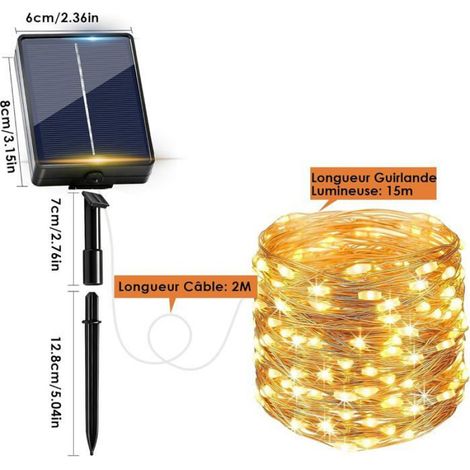 Guirlande Solaire Exterieur Lot De 3, 15M 150 Blanc Chaud Leds, Ip65 Étanche 8 Modes Guirlande Lumineuse Exterieure Solaire P[L463] (1/5)