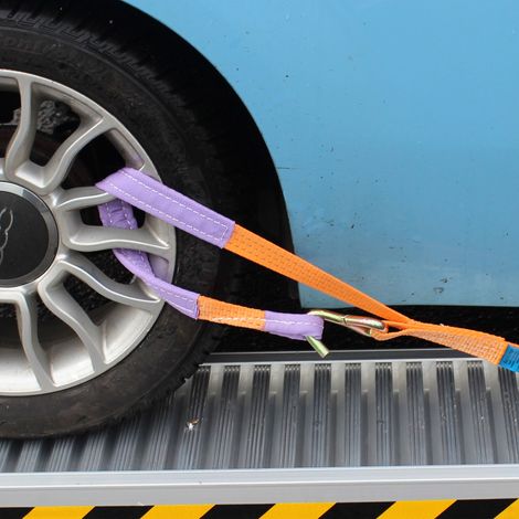 4x Spanngurte Autotransport Zurrgurt Radsicherung PKW KFZ Trailer Anhänger Verzurrsystem 2t 2to 2000 kg ORANGE (1/5)