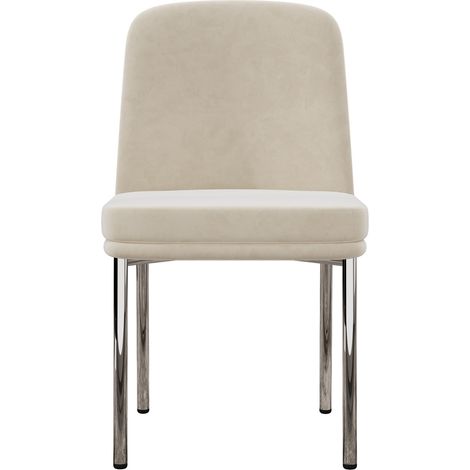 Set di 4 sedie da pranzo in velluto beige con seduta imbottita e gambe in metallo argentato MODENUIT (1/5)