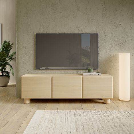 Mobile Porta tv Gareto, un Ripiano, 3 Ante, Angoli Arrotondati, 150x38x47h cm Marrone Rovere (1/5)