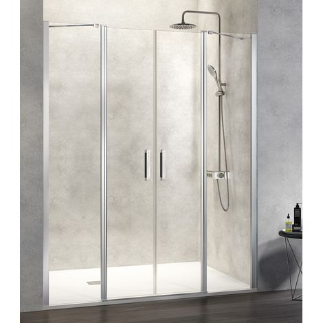 KASSANDRA NARDI NA515 Mampara de Ducha 2 Fijo + 2 Puertas Abatibles Plata Brillo Transparente - Medida: 172-177 cm - ref: NA5151616S195172 (1/2)