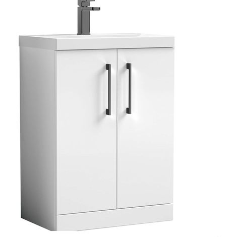 Balterley Level Modern Bathroom 2 Soft Close Door & Mid-Edge Vanity Unit Basin, Gloss White, 600mm (1/4)