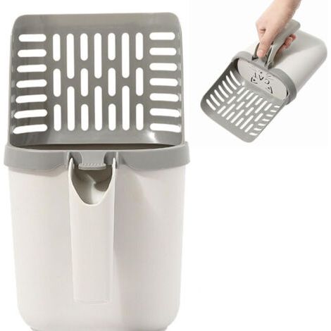 Ensemble pelle à litière pour chat, comprenant un manche et une pelle portable détachable, adapté à la litière agglomérante (grise). (1/4)