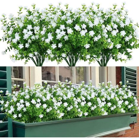 Künstliche Blumen 8 Stück UV-beständig Weiß Eukalyptus Deko für Haus Balkon Garten (1/5)