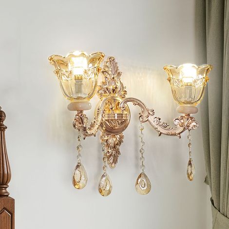 Antique Wall Sconces 2-Light Wall Lighting with Glass Shade Crystal Pendant Home (1/5)