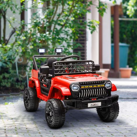 Elektrisches Kinderauto mit 12-V-Akku, Fernbedienung, einstellbarer Geschwindigkeit, USB-Anschluss, Scheinwerfern, Hupe, Rot