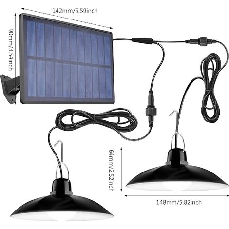 Lampes solaires intérieur et extérieur, lampe solaire avec télécommande, lampe suspendue LED solaire IP65 résistante à l'eau, lampes solaires extérieur avec câble 10 m, lampe suspendue (1/4)