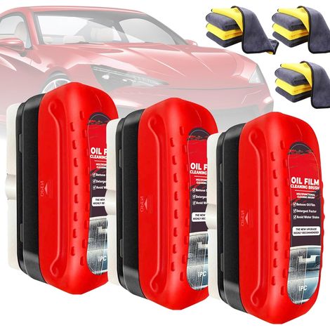 Automotive Oil Film Cleaning Brush, Puissant Brosse de Nettoyage Pare-Brise, Film oleophobe pour Vitre Automobile, Brosse de Nettoyage de Film d'huile Automobile Multifonctionnelle 120ml (3 Pièces) (1/5)