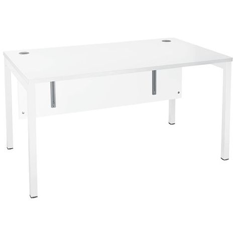 Bureau droit plateau blanc L 140 x P 80 cm, piétements métal couleur blanc - Practica - Maxiburo (1/2)