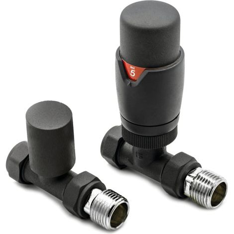 Heatwave Prime Anthracite Straight Thermostatic Radiator Valve Set