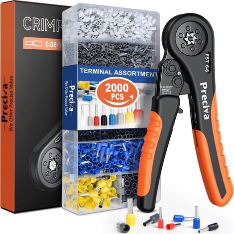 0.08-10mm² Pince a Sertir, Pince à Sertir avec 2000PCS Cosse Electrique, Pince à Sertir à Cliquet Réglable, B Type Pince a Sertir Cosse Electrique Kit D'outils de Sertissage (1/5)
