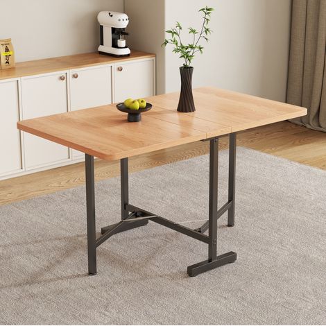 Table à manger extensible 120x80 cm chêne blanc américain en MDF pliable avec rangement (1/5)