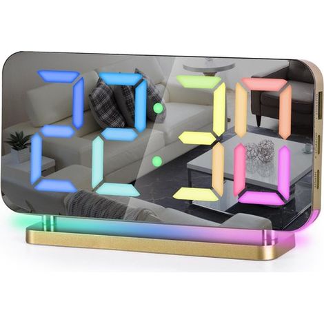 Longziming - Réveil numérique avec miroir - Écran miroir LED - Horloge numérique - Miroir en acrylique - Réglage automatique de la luminosité et manuel - Idéal pour les personnes malvoyantes et les gr (1/5)