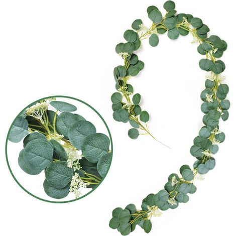Guirlande de feuilles artificielles pour décoration murale ou porte, réaliste, (vert naturel) (1/5)