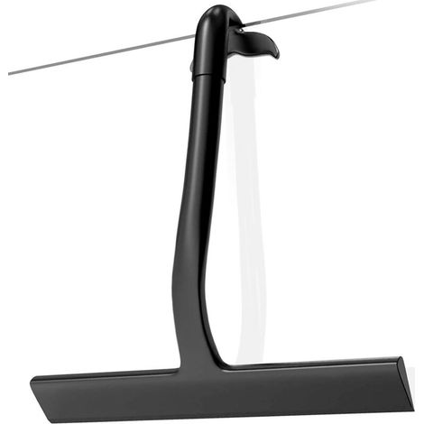 Raclette de Douche en Silicone Monobloc pour paroi de Douche, Raclette avec Crochet intégré, sans Perçage Requis,23 cm, Noir