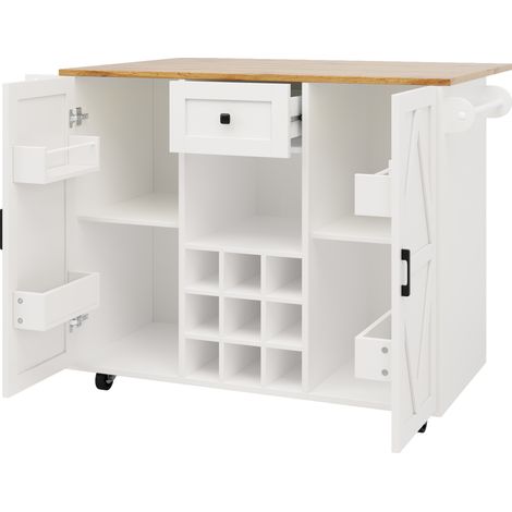 Isla de cocina blanca con ruedas y mesa abatible, 137,5 x 40 x 95,6 cm (1/5)