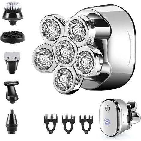 Rasoir électrique homme 6D rotatif – Rechargeable USB – Étanche – Tondeuse à barbe avec brosse nettoyante – Usage humide et sec (1/5)