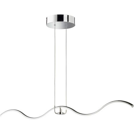 Lampada a sospensione, lampada a sospensione, lampada da tavolo da pranzo, lampada di design con elemento magnetico, forma d'onda, metallo, cromo, LED 1350lm 4000K bianco neutro, LxL 21x111cm (1/5)