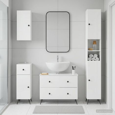 vidaXL 4 Piece Bathroom Cabinet Set BREDA High Gloss White (1/5)