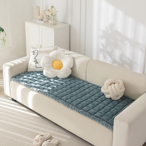 Housse de canapé matelassée en Chenille, protège-canapé antidérapant épais, Lavable en Machine, Coussin de canapé pour Salon, Animaux et décoration (Bleu grisé, 70 x 180 cm) (1/5)