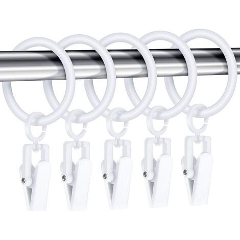 (White) 30 Pieces Curtain Rings with 30 Pieces Curtain Clips, Plastic Shower Curtain Rod Clip Rings, Decorative Drapery Ring with Clip, 30 mm (1/5)