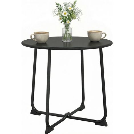 Table low round of outdoor of 50 cm, in metal with base in X and feet non, black (1/5)