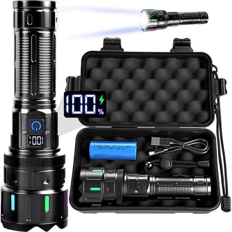 Linterna LED recargable de gran potencia, 1200 lúmenes, USB-C, táctica, para exteriores y emergencias. (1/5)