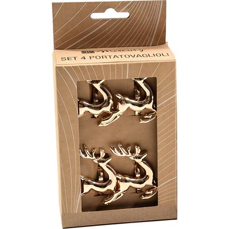 Set di 4 portatovaglioli in metallo, color oro, per tavola natalizia, 5 x 5 cm -Albero di Natale (1/4)
