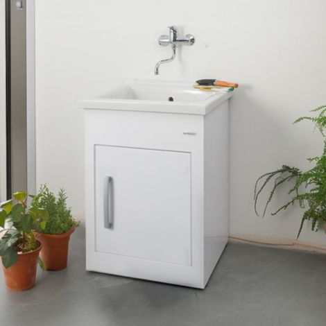 Mobile lavatoio in alluminio bianco 60x50 cm con apertura a destra Still Montegrappa (1/5)