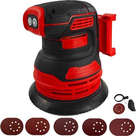 Ponceuse excentrique sans balais pour batterie Milwaukee M18 18 V, ponceuse à main électrique Brushelss de 12,7 cm avec 20 papiers abrasifs de 125 mm, rotation à 3 vitesses, 8 trous (1/5)