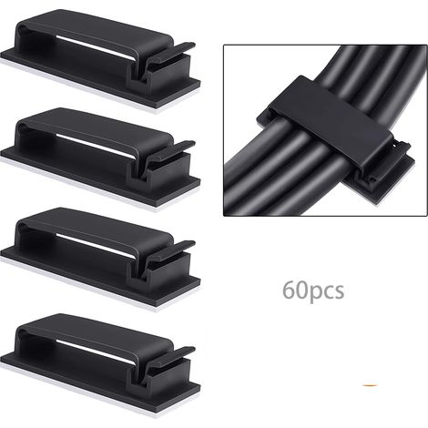 Paquete de 60 bridas adhesivas para cables, bridas autoadhesivas 3M, organizador de cables eléctricos para TV/PC/oficina/hogar (1/5)