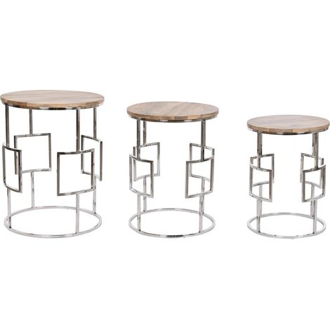 Mesita Auxiliar Set 3 Mango Acero 49,5X49,5X62 (1/5)