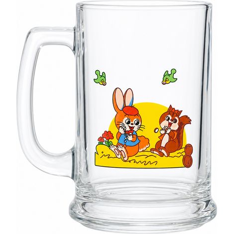 Gobelet en verre avec anse, décor japonais écureuil et lapin, pour boissons (1/5)