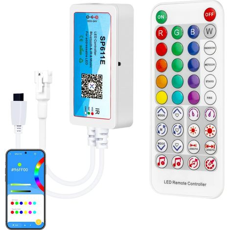 LED Controller Bluetooth RGB IR Remote Control with 38 Buttons Controller SP611E for WS2811 WS2812B LED Strips 3 PIN Smart Phone App Control for IOS and Android (1/5)