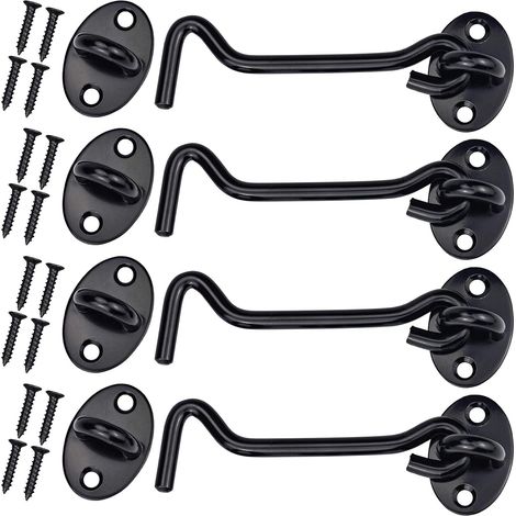 Gancio, occhiello e chiavistello per serrature porte, chiavistello porta in acciaio inox con 16 viti (4 pollici, nero) (1/5)