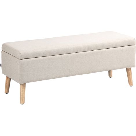 Banco arcón acolchado beige 110 x 39 x 45 cm efecto lino con patas de madera (1/5)