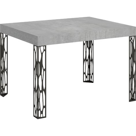 Table extensible avec pieds acier anthracite Kiza 110 à 194 cm-Gris ciment-110 à 194 cm (1/5)