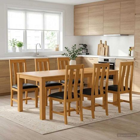 vidaXL Ensemble de salle à manger 7 pc Noir Bois de chêne massif (1/5)