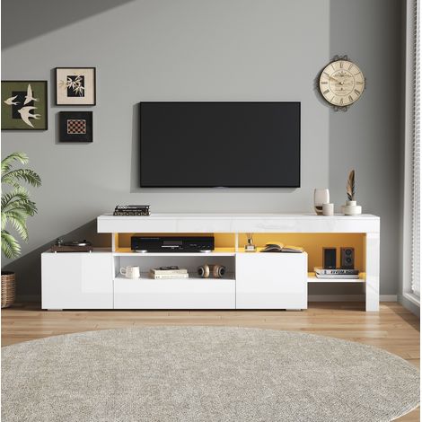 Mobile TV 192x37x53 cm in truciolato bianco, con LED e vani contenitori per soggiorno FloraGrace (1/5)