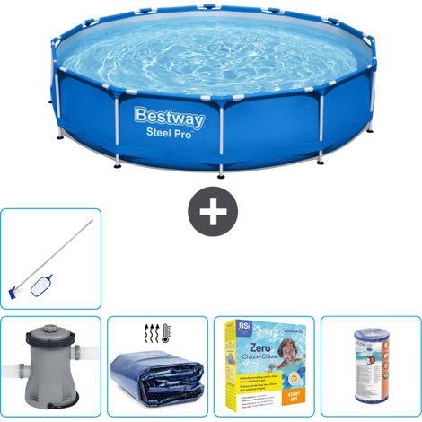 Piscine Bestway Ronde Steel Pro - 366 x 76 cm - Bleue - Comprend des Accessoires CB20 (1/5)