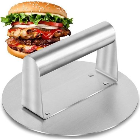 Presse Burger Acier Inoxydable 16cm (6") - Presse Steak Haché Smash Burger Pro - Accessoire Grill Facile à Nettoyer - Rond (1/5)