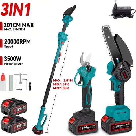 Elettrosega telescopica 3-in-1 da 3500W, potatore elettrico telescopico per rami alti, attrezzo elettrico per potatura con 2 batterie Makita (1/5)