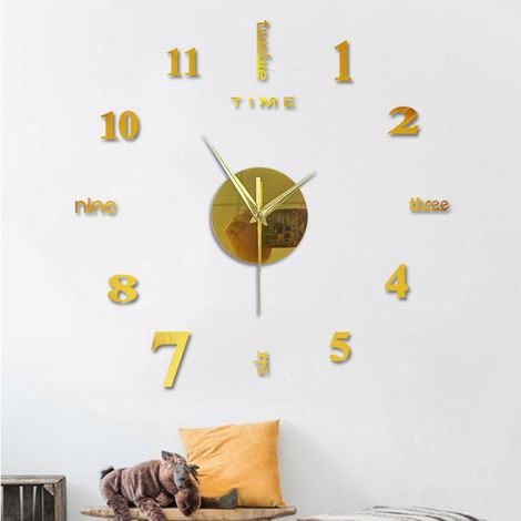 Horloge Murale 3D - Cadre Sans Bordure - Affichage Analogique 12 Heures - Diamètre 50 Cm - Matière Acrylique Acier Inoxydable Aluminium EVA - Pile AA (1/3)