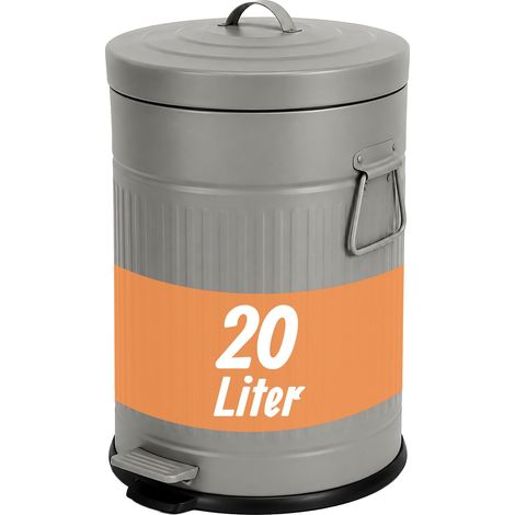 Relaxdays Mülleimer, 20 Liter, Küche, entnehmbarer Inneneimer, Fußpedal, Softclose, Metall, Retro Tretmülleimer, grau (1/5)