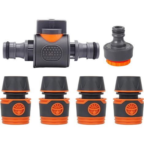 Lot de 6 connecteurs mâles à libération rapide, 4 connecteurs rapides pour raccord de tuyau d'arrosage 1,27 cm, adaptateur de robinet 2 en 1, double valve de régulation de jardin (1/5)