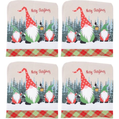 4-teiliges Set weicher, elastischer Stuhlhussen mit Weihnachtsmotiv, Esszimmerstuhlhussen zur Weihnachtsdekoration (1/5)