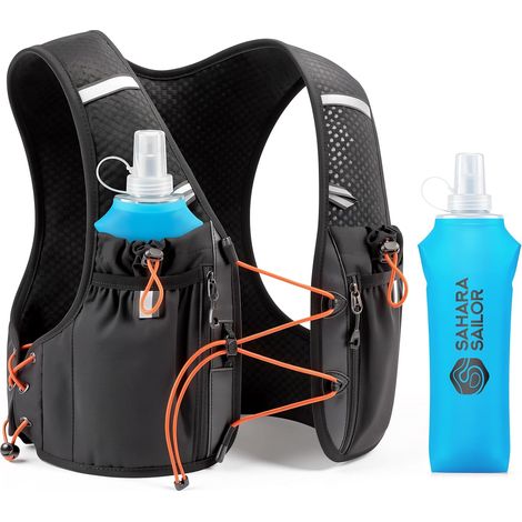 Laufweste für Damen und Herren, inklusive zwei 500-ml-Trinkflaschen, verstellbarem Brust- und Taillenumfang, mehreren Taschen und leichtem Trinkrucksack