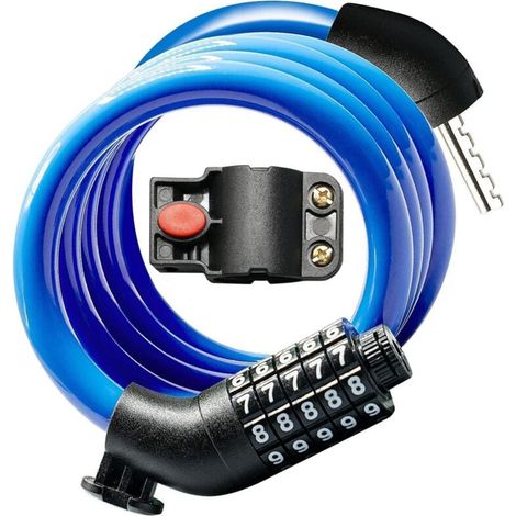 Antivol à combinaison, câble antivol portable en acier, antivol de vélo, convient aux VTT et aux vélos électriques, bleu. (1/5)