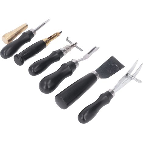 Outils pour le travail du cuir : couteau à cuir, poinçon, aiguille, boîte de rangement. Outils pour la fabrication de sacs à main, portefeuilles et ceintures.